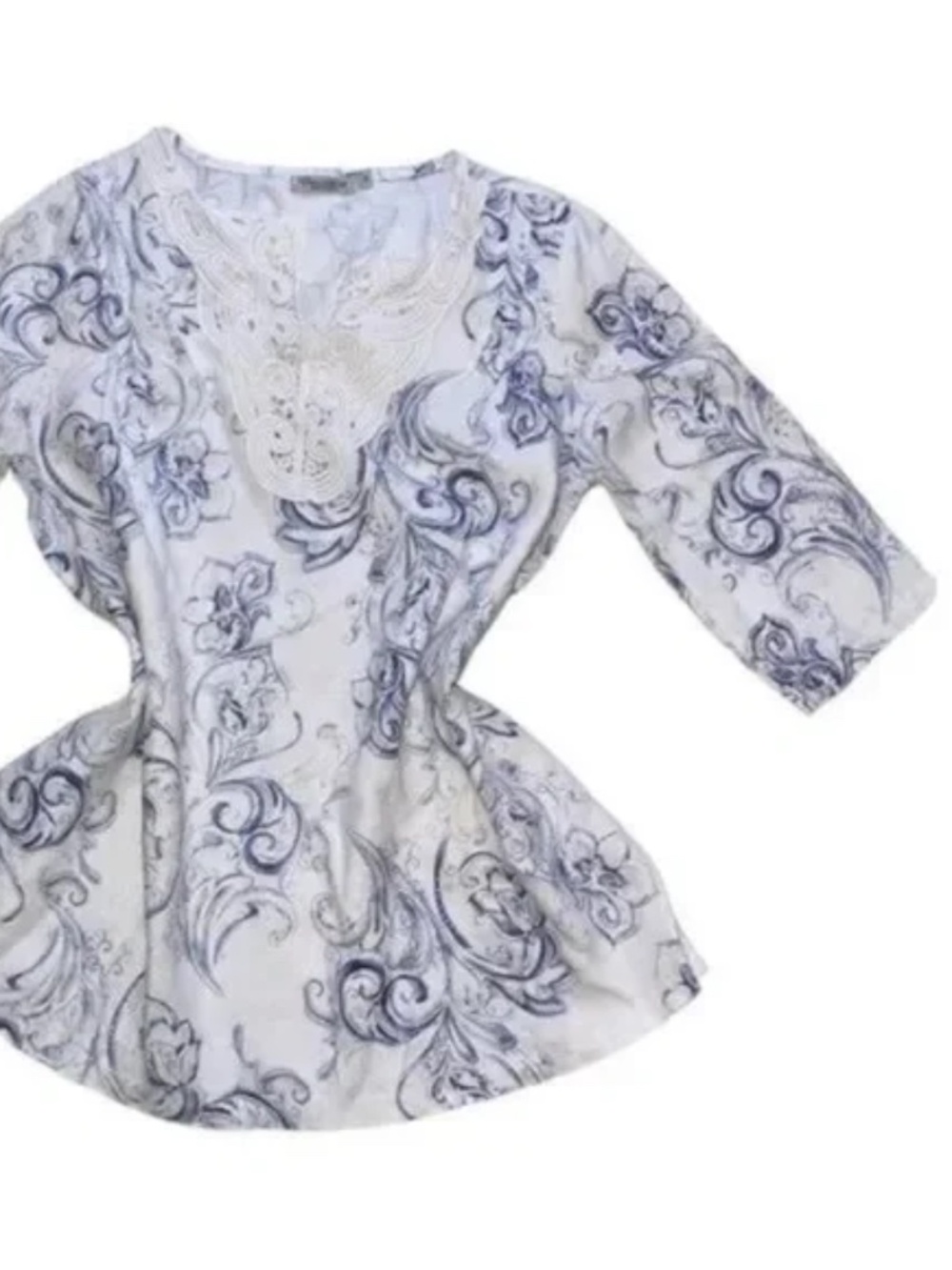 Women's 100% Linen Blue and White Boho Blouse